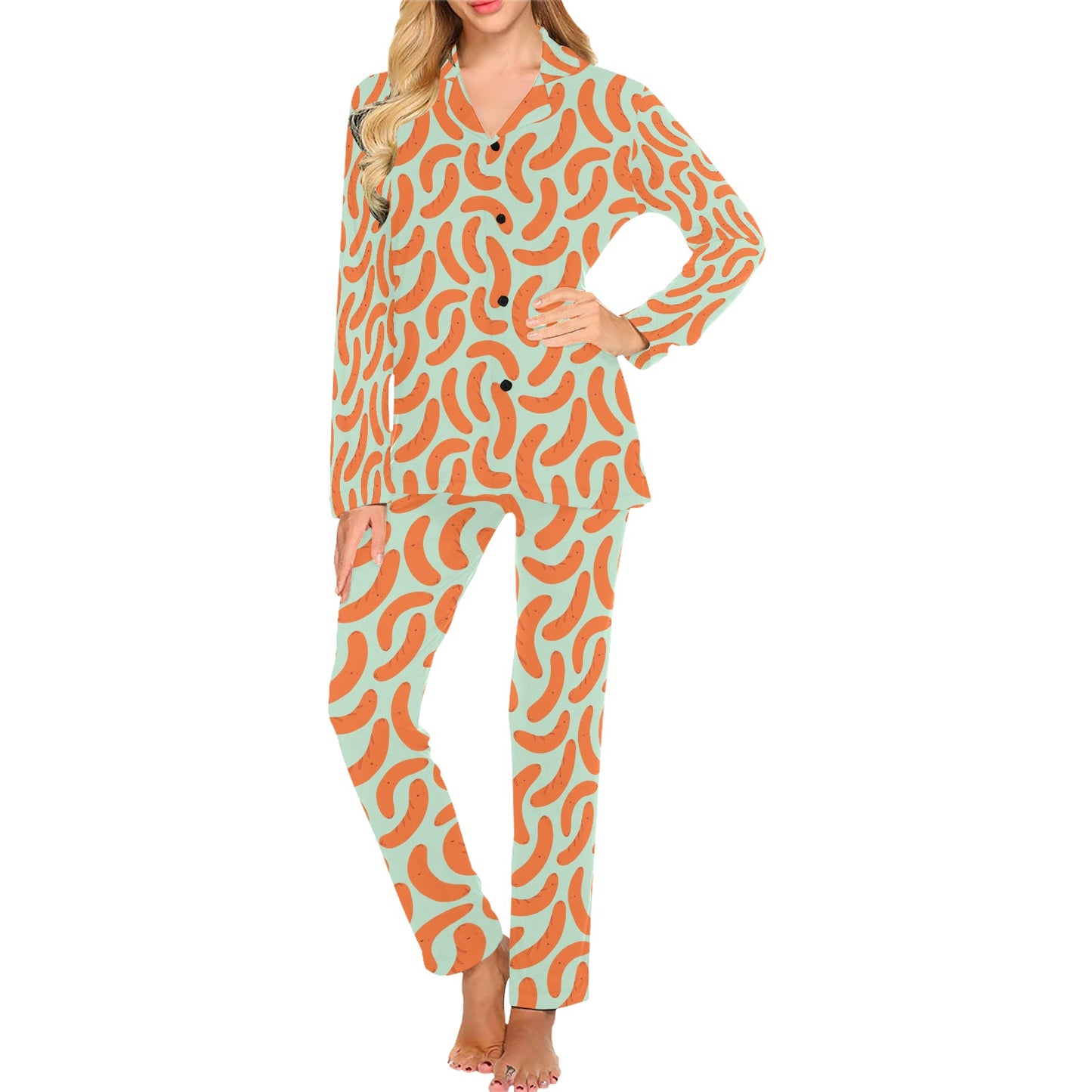 Sausage Print Design LKS304 Women's Long Pajama Set