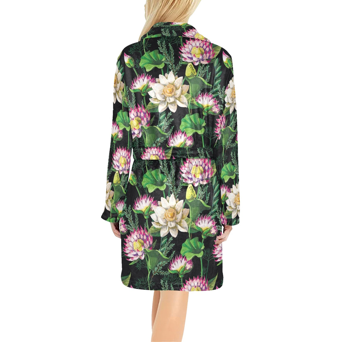 Water Lily Pattern Print Design WL010 Women's Fleece Robe