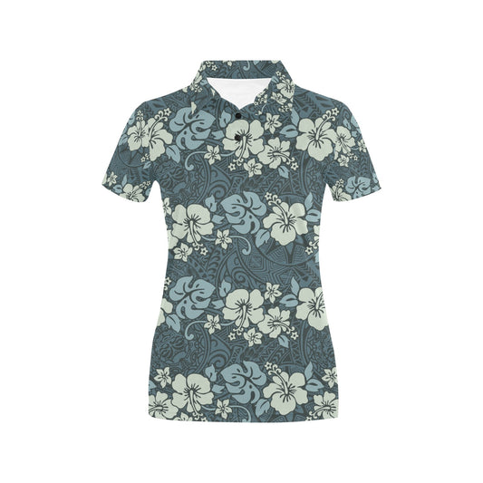 Flower Hawaiian Hibiscus Style Print Pattern Women's Polo Shirt