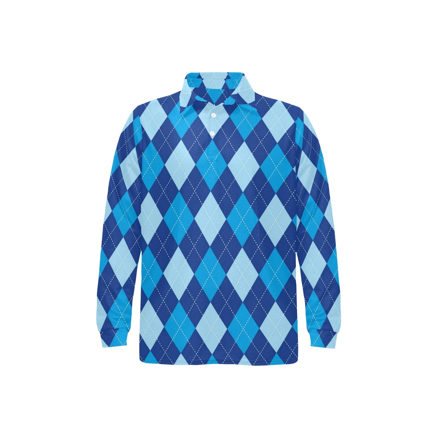 Argyle Blue Pattern Print Design 02 Long Sleeve Polo Shirt For Men's