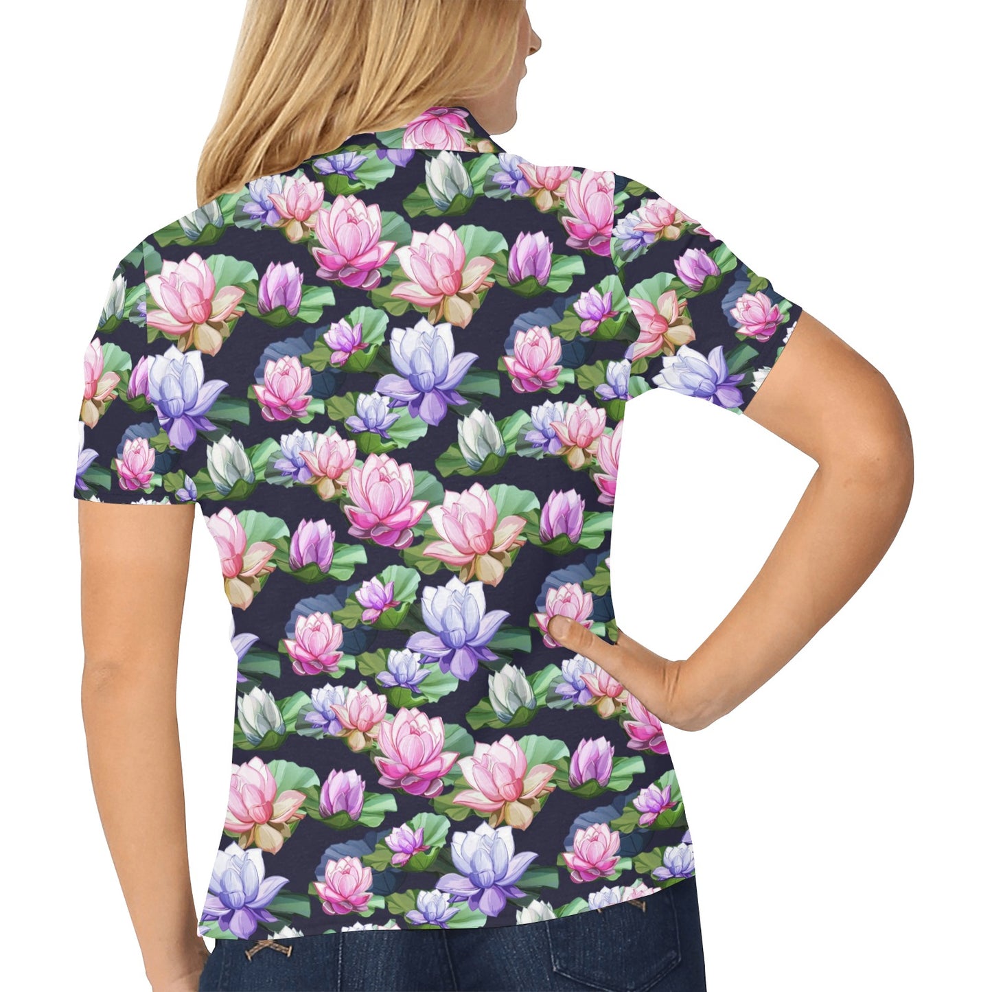 Lotus Flower Print Design Women's Polo Shirt