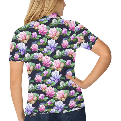 Lotus Flower Print Design Women's Polo Shirt