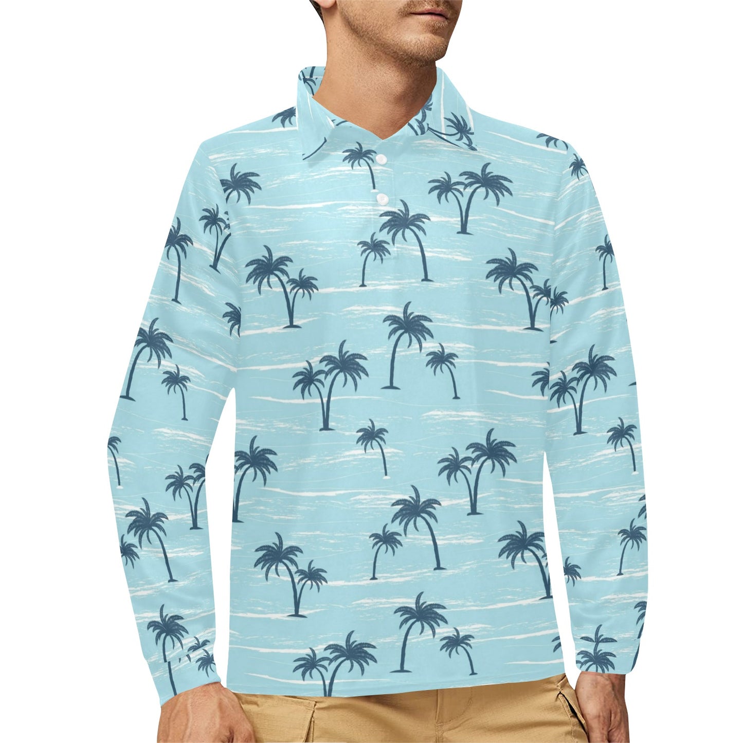 Palm Tree Pattern Print Design PT04 Long Sleeve Polo Shirt For Men's