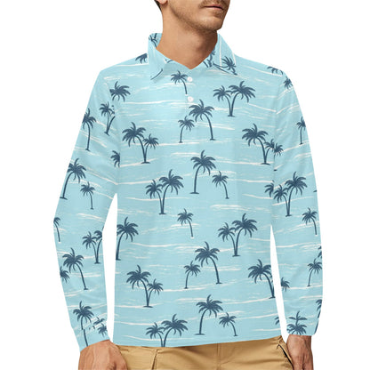 Palm Tree Pattern Print Design PT04 Long Sleeve Polo Shirt For Men's
