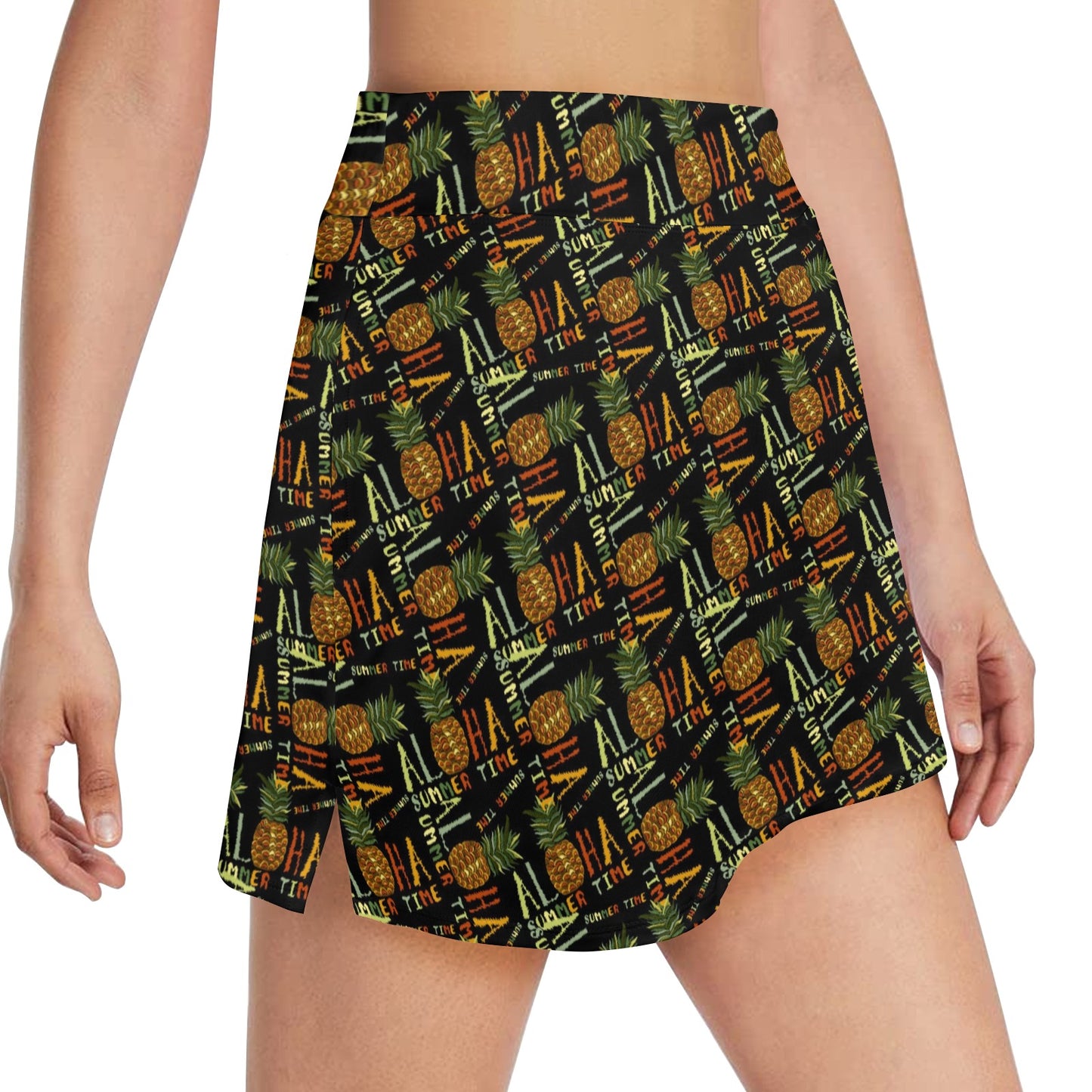 Aloha Hawaii Time Design Themed Print 17" Golf & Pickleball Skort with Pockets