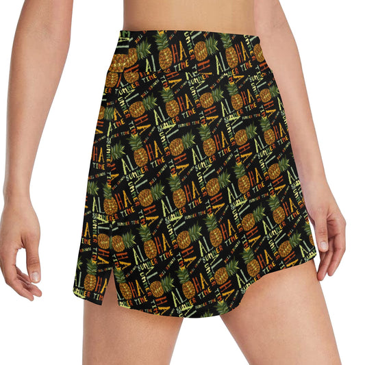 Aloha Hawaii Time Design Themed Print 17" Golf & Pickleball Skort with Pockets
