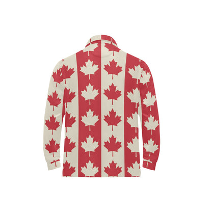 Maple Leaf Pattern Print Design 02 Long Sleeve Polo Shirt For Men's