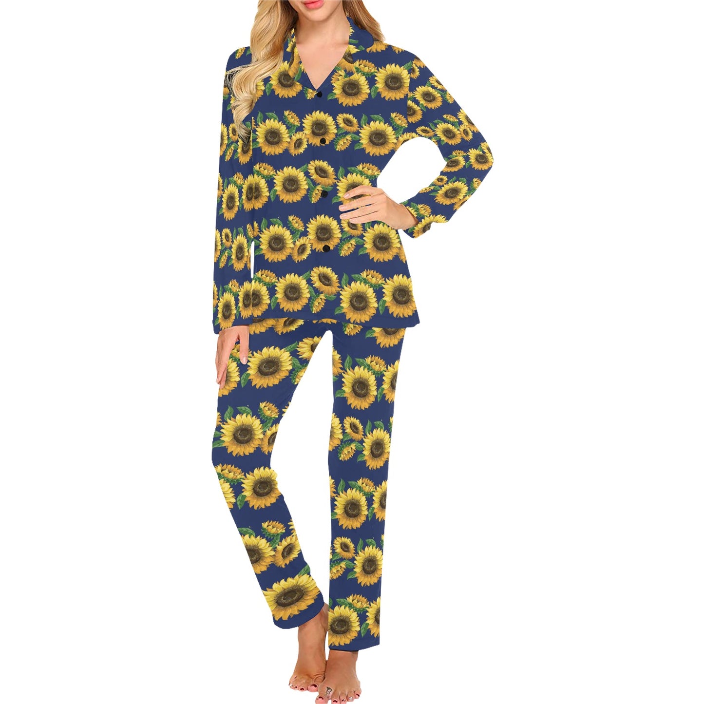Sunflower Print Design LKS307 Women's Long Pajama Set
