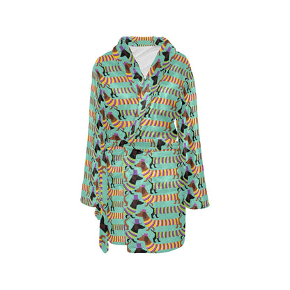 Dachshund Pattern Print Design 05 Women's Fleece Robe