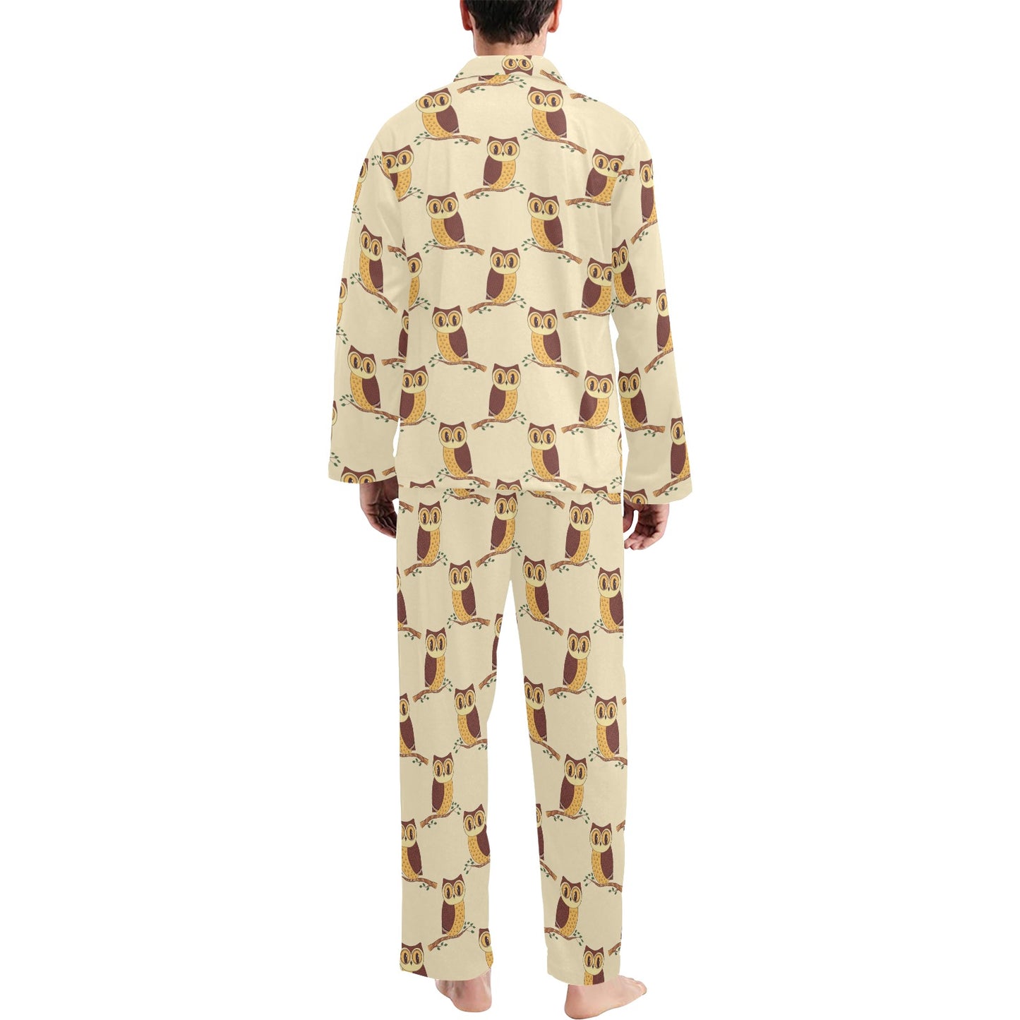 Owl Pattern Print Design A07 Men's Long Pajama Set