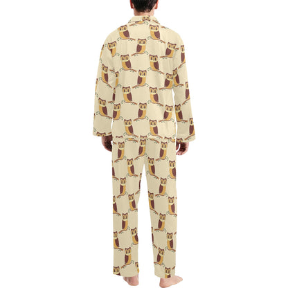 Owl Pattern Print Design A07 Men's Long Pajama Set