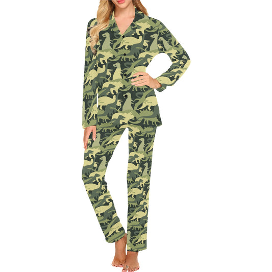 Camouflage Dinosaur Pattern Print Design 03 Women's Long Pajama Set