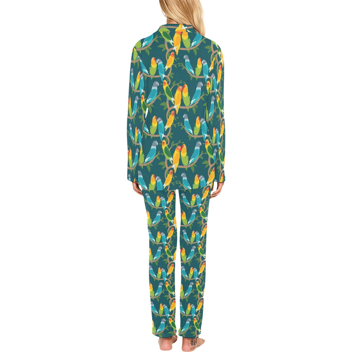 Lovebird Pattern Print Design 02 Women's Long Pajama Set
