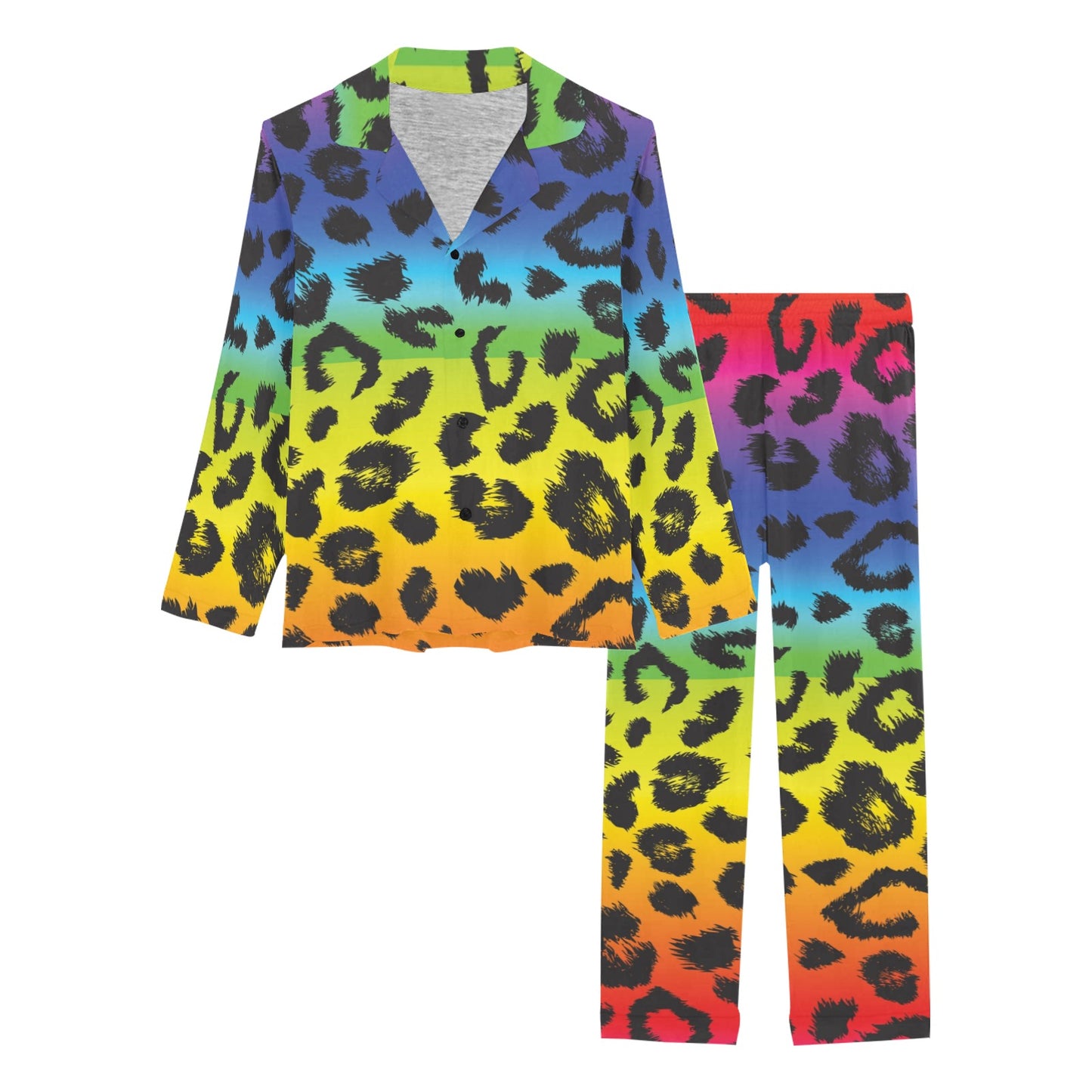 Rainbow Leopard Pattern Print Design A01 Women's Long Pajama Set