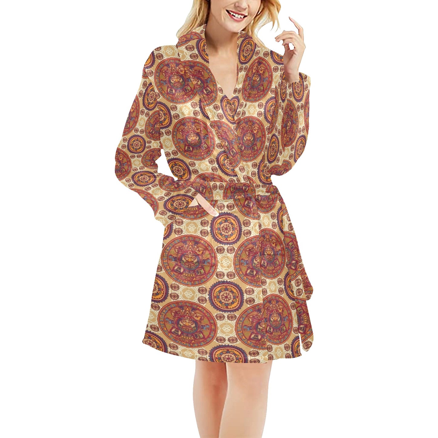 Calendar Aztec Pattern Print Design 01 Women's Fleece Robe