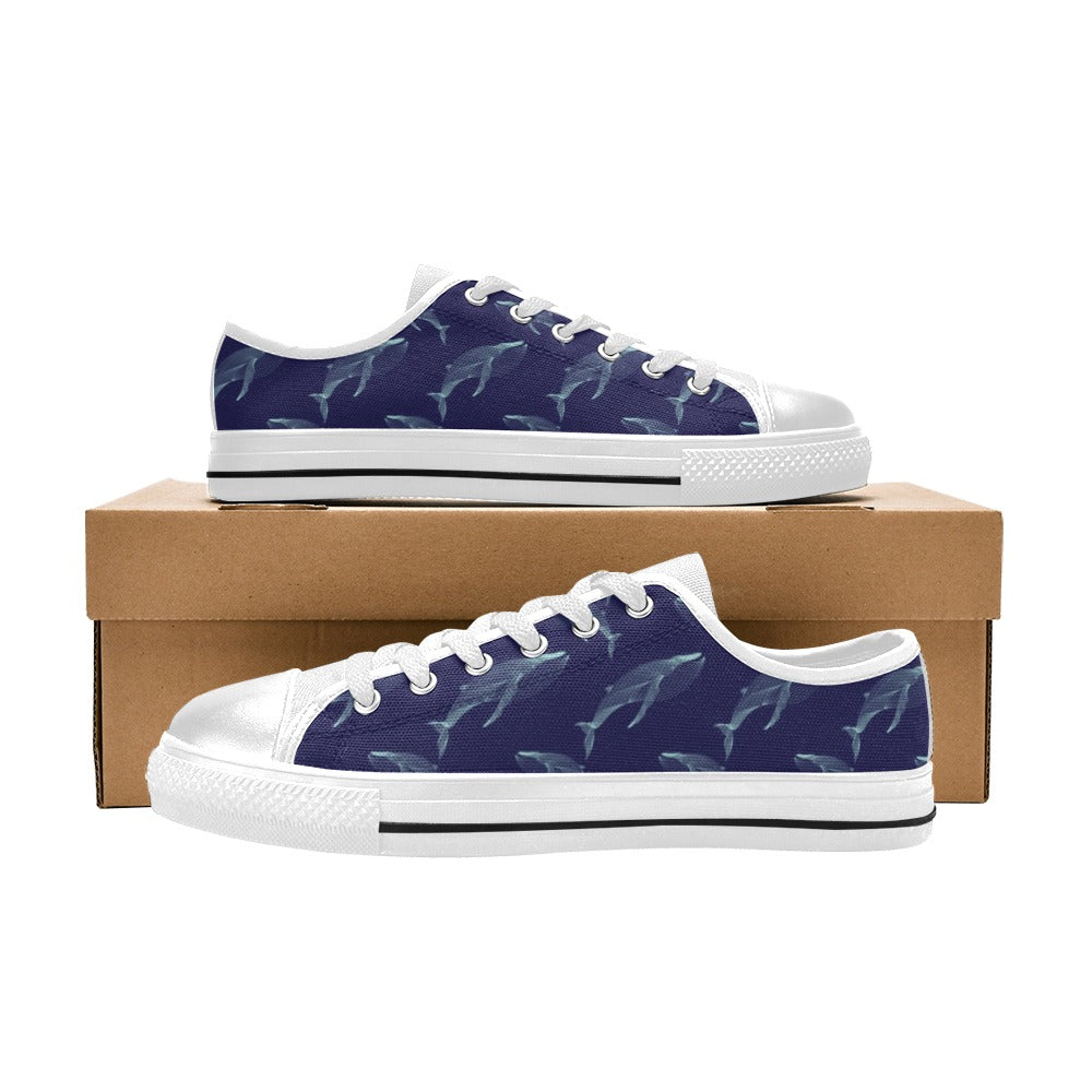 Blue Whale Print Design LKS402 Women's White Low Top Shoes