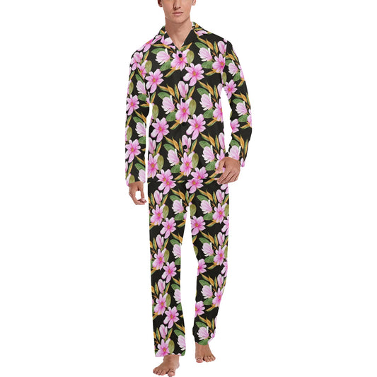 Magnolia Pattern Print Design MAG08 Men's Long Pajama Set
