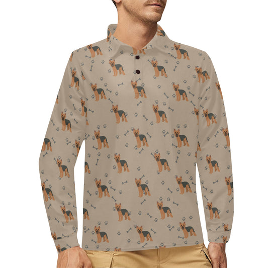 Yorkshire Terriers Print Design LKS305 Long Sleeve Polo Shirt For Men's