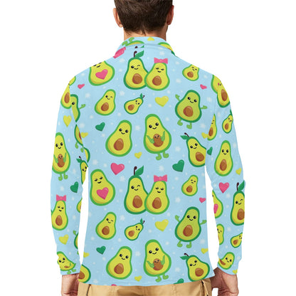 Avocado Pattern Print Design AC09 Long Sleeve Polo Shirt For Men's