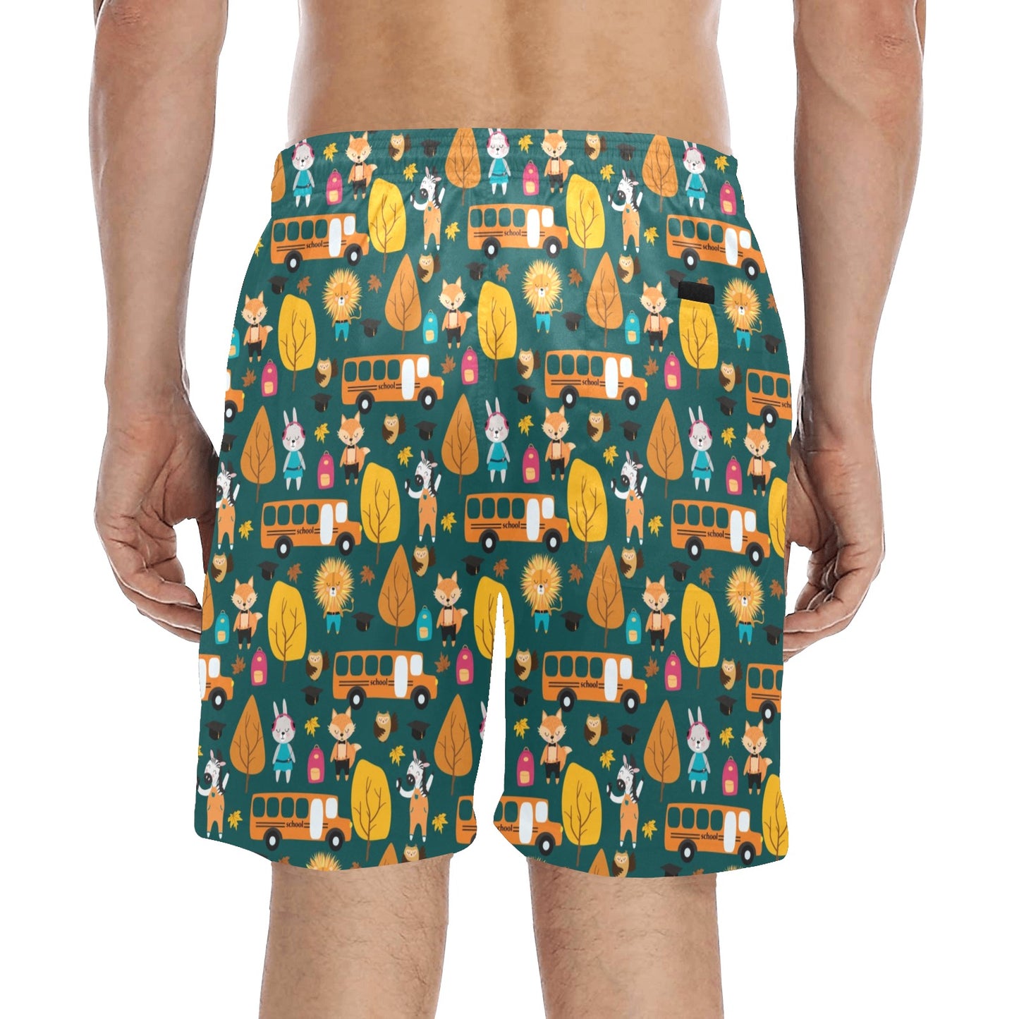 School Bus Print Design LKS309 Men's Swim Trunks Beach Shorts