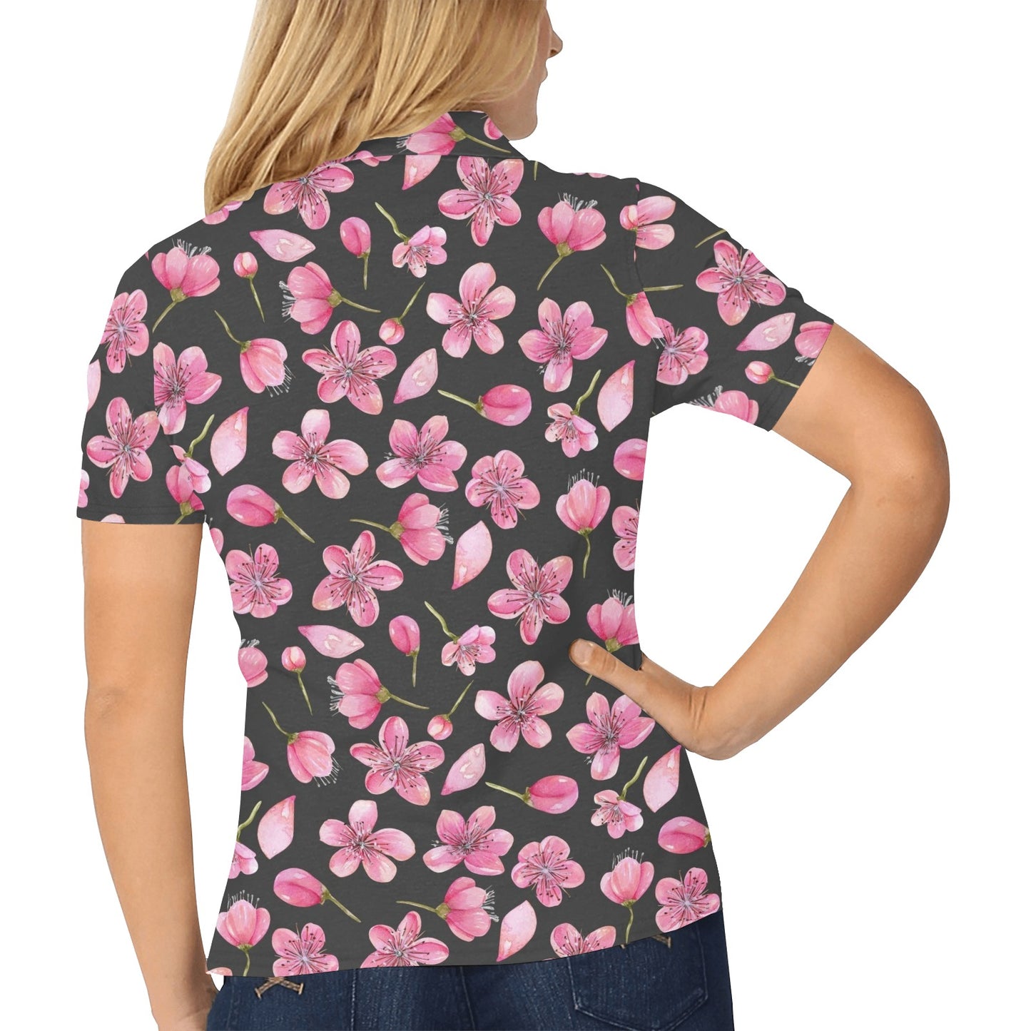 Apple blossom Pattern Print Design AB03 Women's Polo Shirt