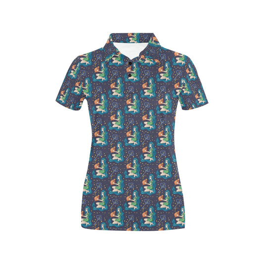 Aquarius Zodiac Pattern Print Design 03 Women's Polo Shirt