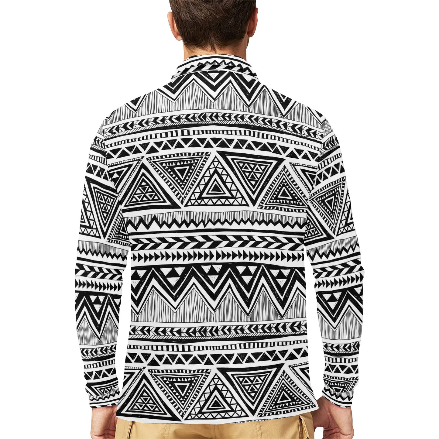 Draw Tribal Aztec Long Sleeve Polo Shirt For Men's