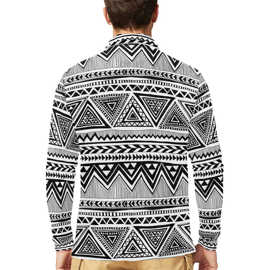 Draw Tribal Aztec Long Sleeve Polo Shirt For Men's