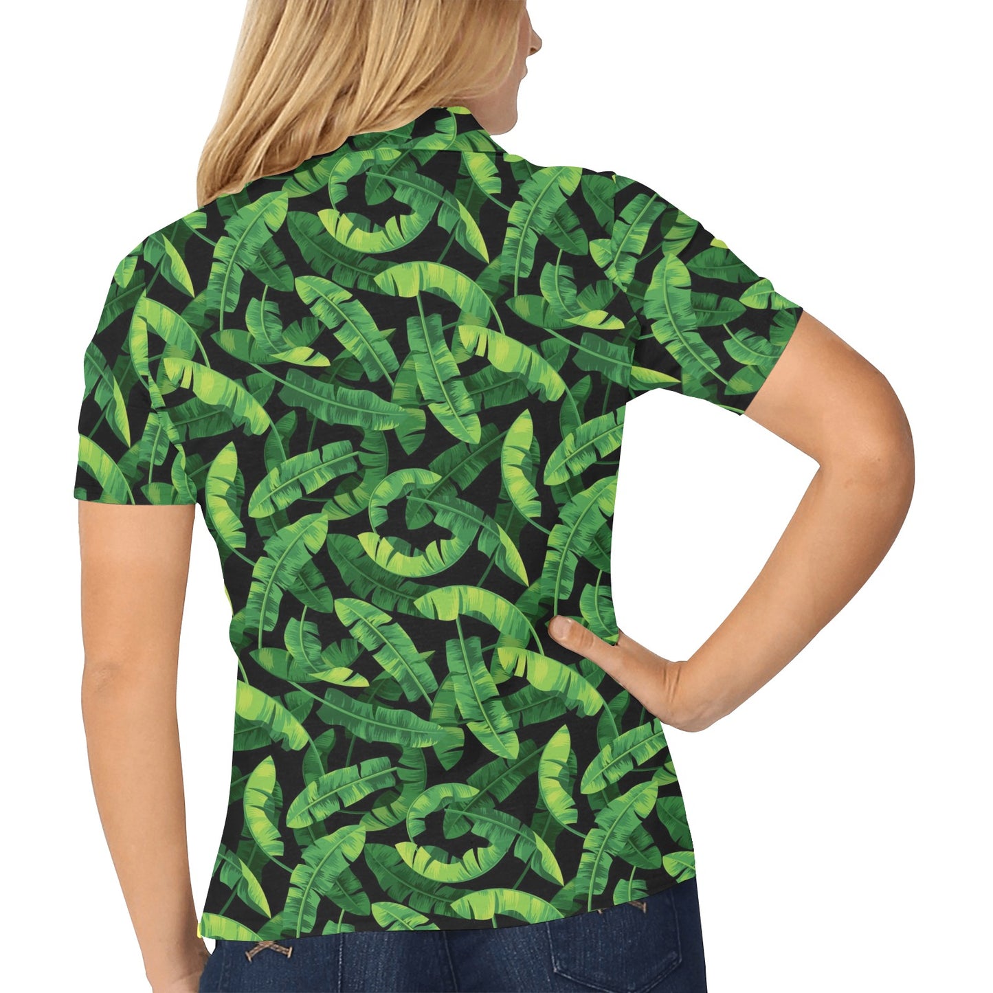 Banana Leaf Pattern Print Design 02 Women's Polo Shirt