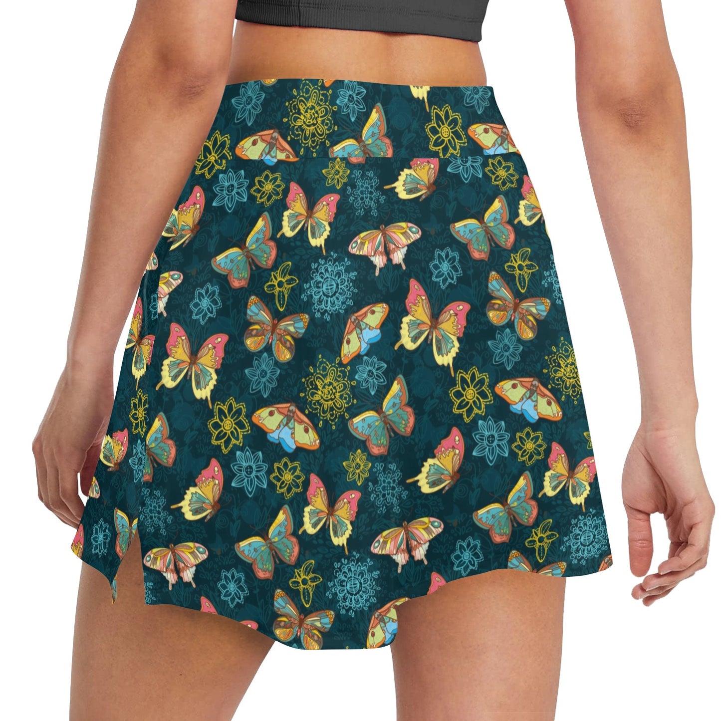 Butterfly Hand Draw Print Pattern 17" Golf & Pickleball Skort with Pockets