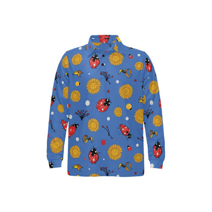 Ladybug Pattern Print Design 05 Long Sleeve Polo Shirt For Men's