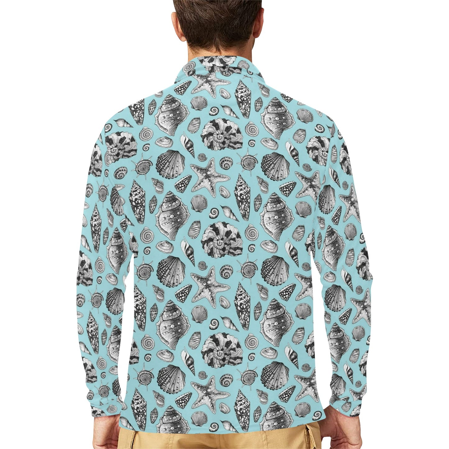 Seashell Beach Print Design LKS302 Long Sleeve Polo Shirt For Men's