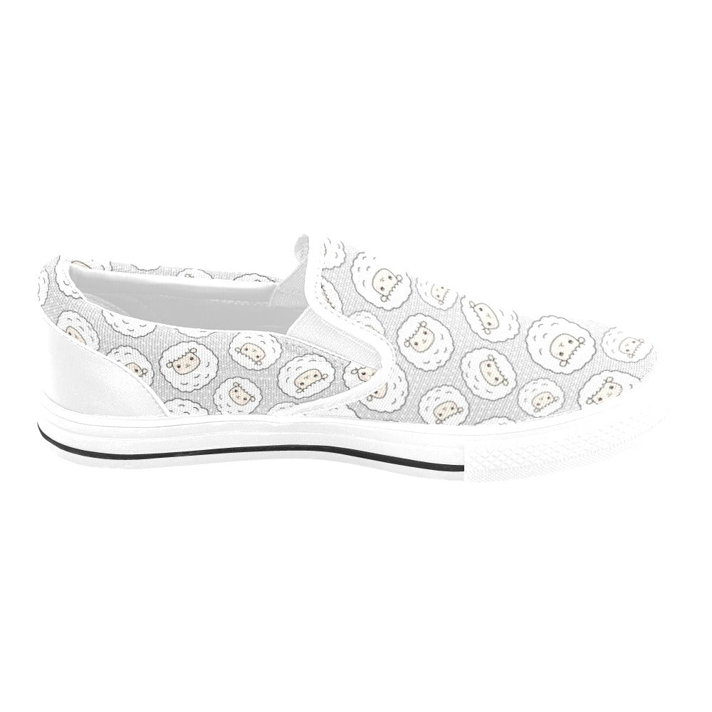 Sheep Print Design LKS401 White Slip Ons Canvas Women's Shoes
