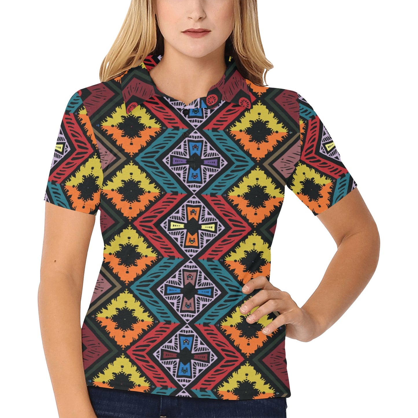 African Pattern Print Design 08 Women's Polo Shirt