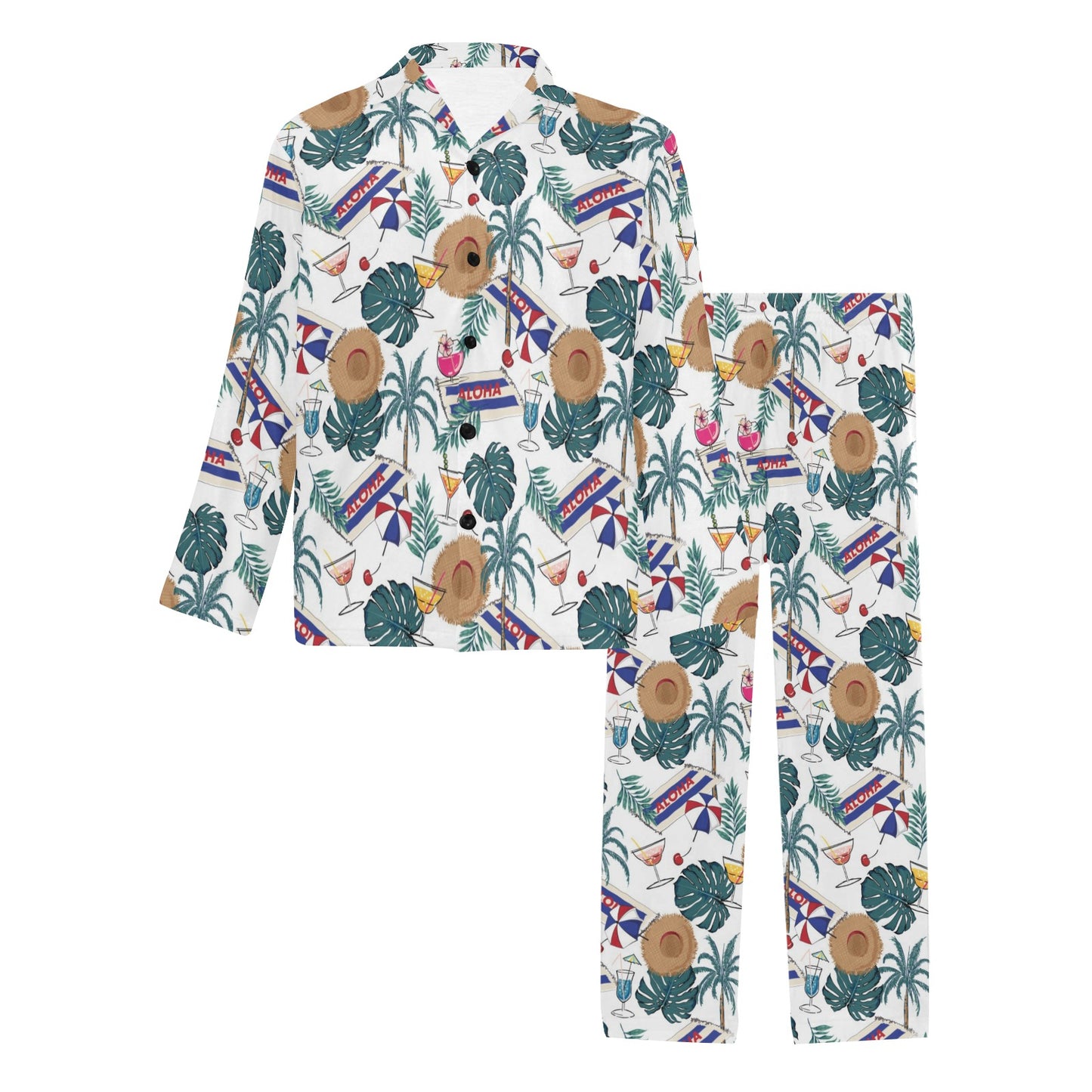 Aloha Hawaii Beach Pattern Print Design 04 Men's Long Pajama Set