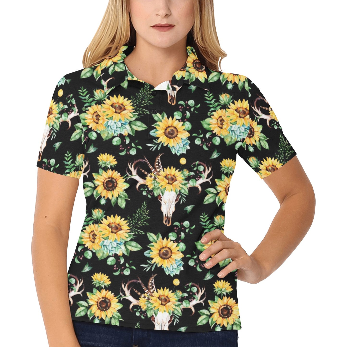 Sunflower Pattern Print Design SF08 Women's Polo Shirt