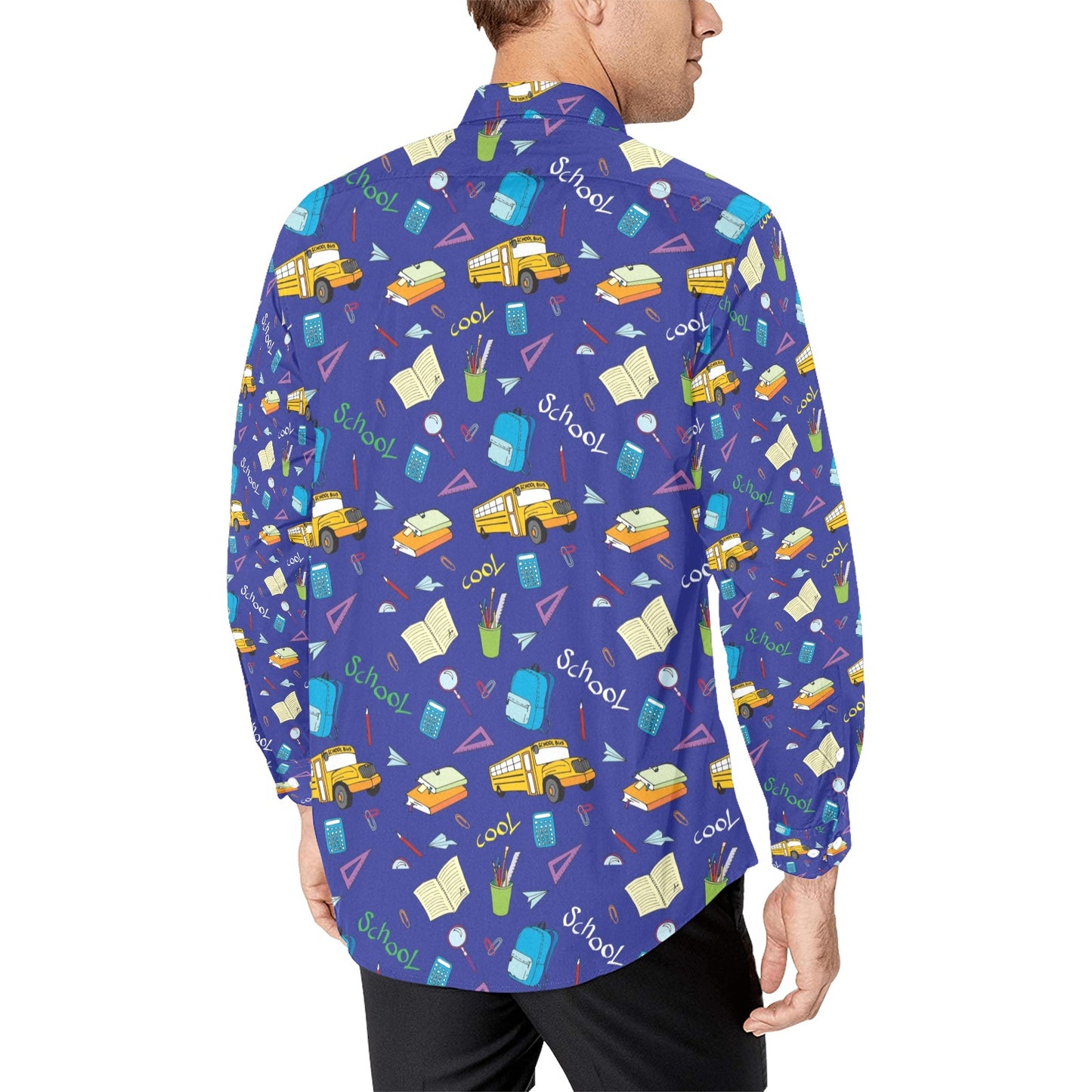 School Bus Print Design LKS307 Men's Long Sleeve Dress Shirt