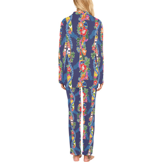 Hawaiian Themed Pattern Print Design H04 Women's Long Pajama Set
