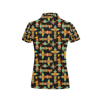Totem Pole Cartoon Print Women's Polo Shirt