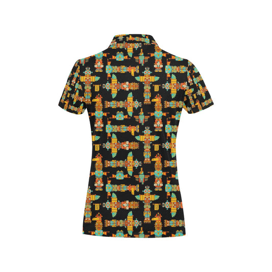 Totem Pole Cartoon Print Women's Polo Shirt