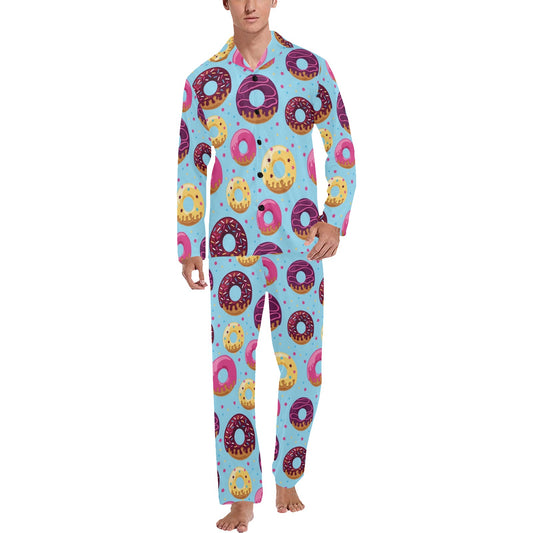 Donut Pattern Print Design DN07 Men's Long Pajama Set