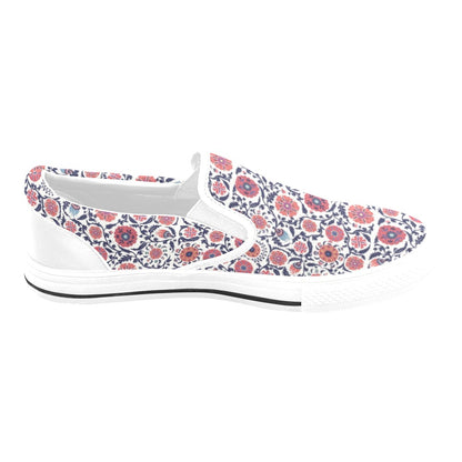 Suzani Print Design LKS304 White Slip Ons Canvas Women's Shoes