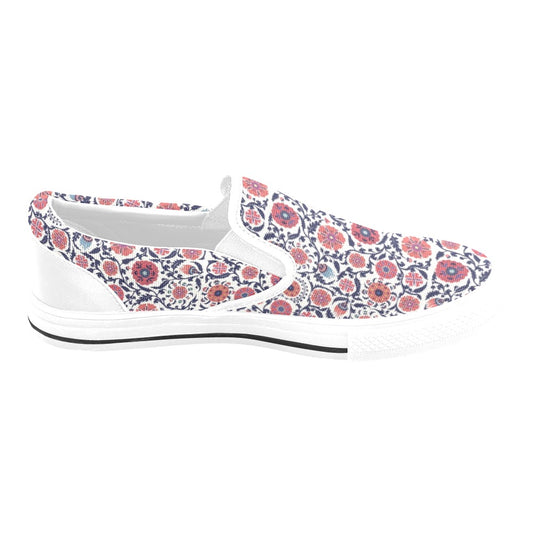 Suzani Print Design LKS304 White Slip Ons Canvas Women's Shoes