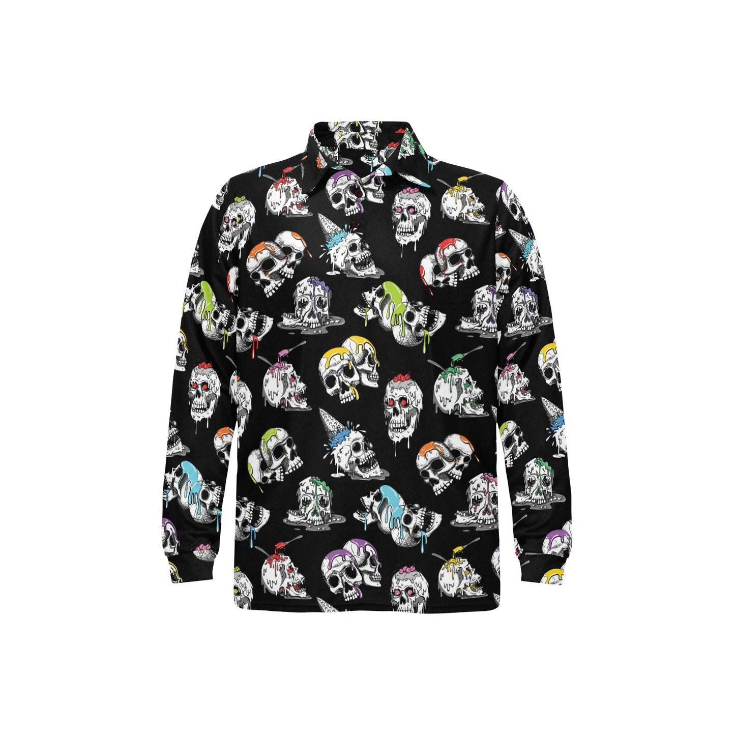 Skull Print Design LKS3013 Long Sleeve Polo Shirt For Men's