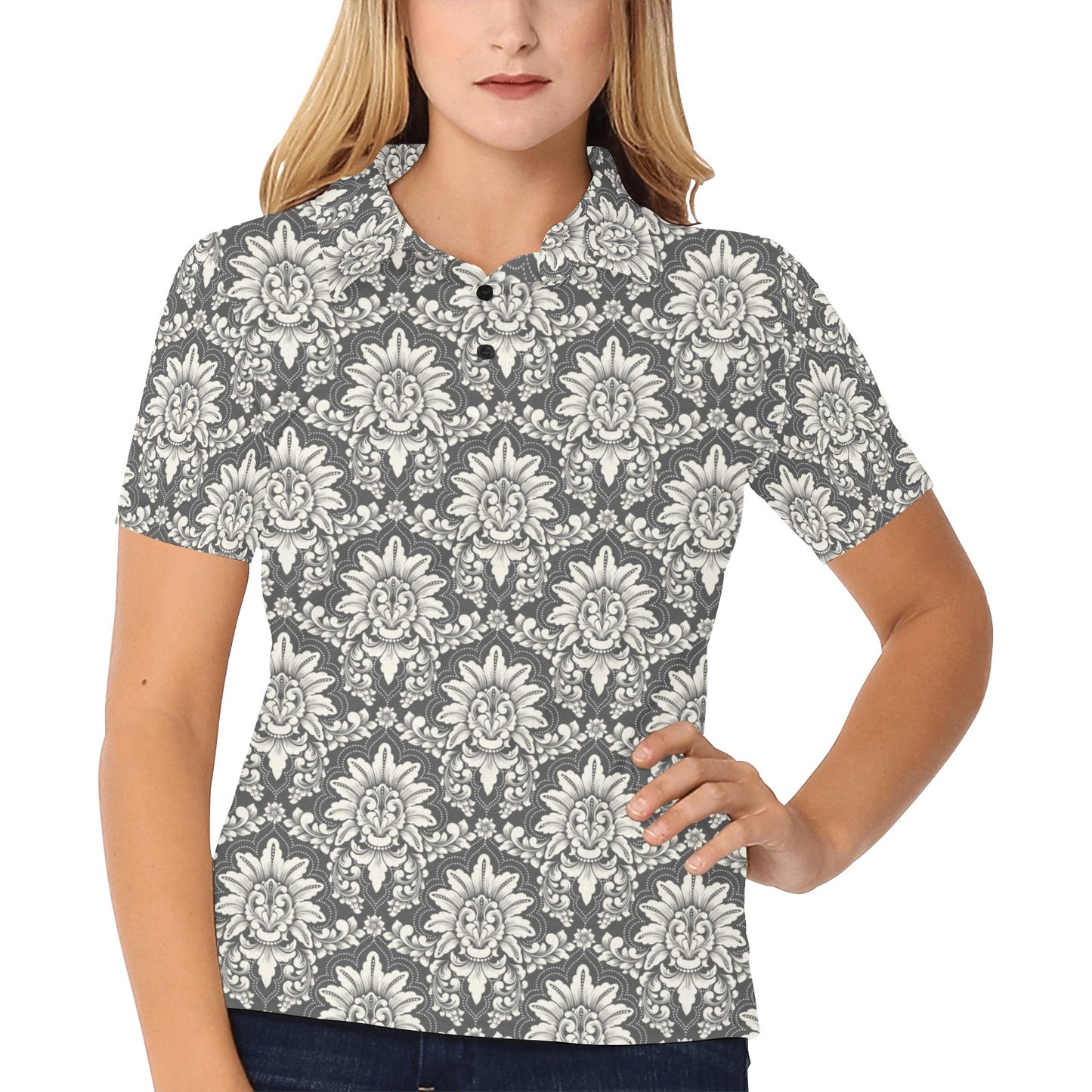 Damask Elegant Print Pattern Women's Polo Shirt