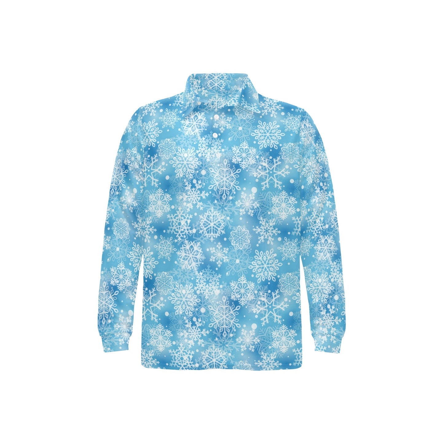 Snowflake Blue Print Design LKS301 Long Sleeve Polo Shirt For Men's