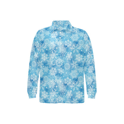Snowflake Blue Print Design LKS301 Long Sleeve Polo Shirt For Men's