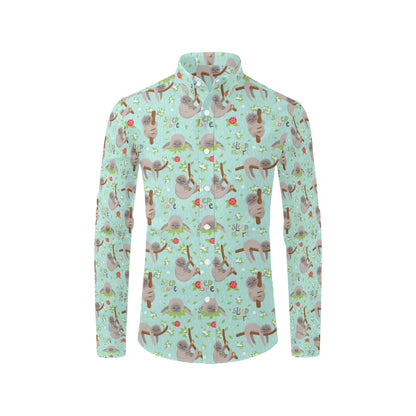 Sloth Print Design LKS305 Men's Long Sleeve Dress Shirt