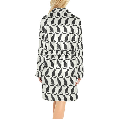 Black Cat Pattern Print Design 02 Women's Fleece Robe