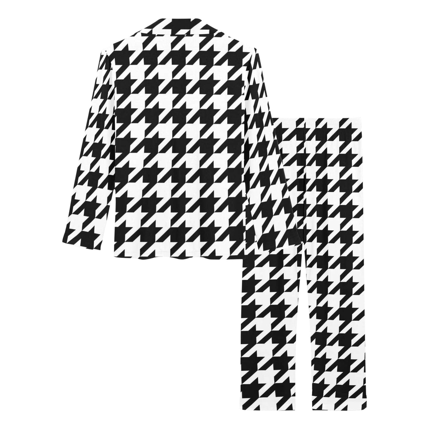 Houndstooth Black White Pattern Print Design 05 Women's Long Pajama Set